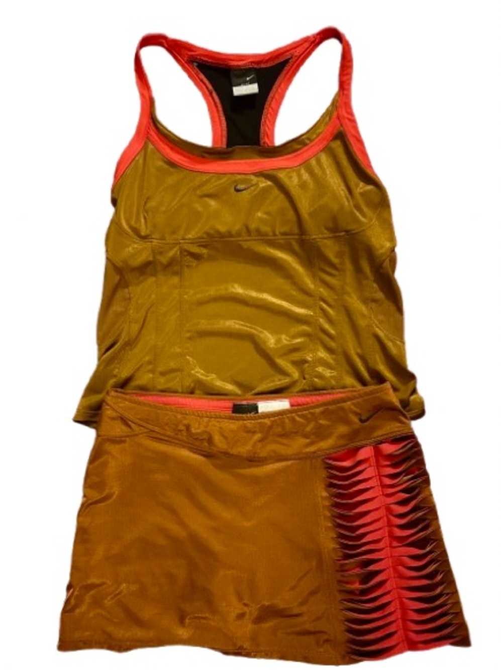 NIKE SERENA WILLIAMS BRONZE RED 2pc SKORT SET faux cut design Built in bra SMALL
